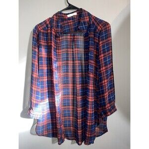 LAC BLEU Red & Black See Through Lightweight LRG Button Up / Cardigan Women’s